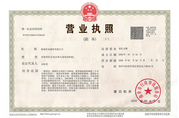 海盾防水建材有限公司營業執照